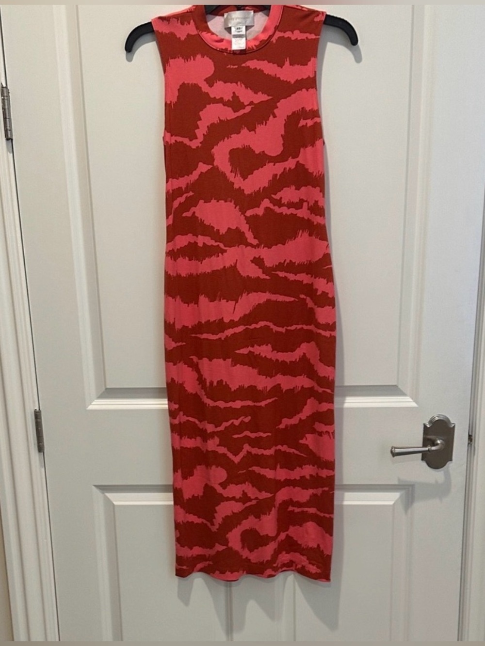 Corey Lynn Calter Red and Pink Sleeveless Viscose Midi Dress